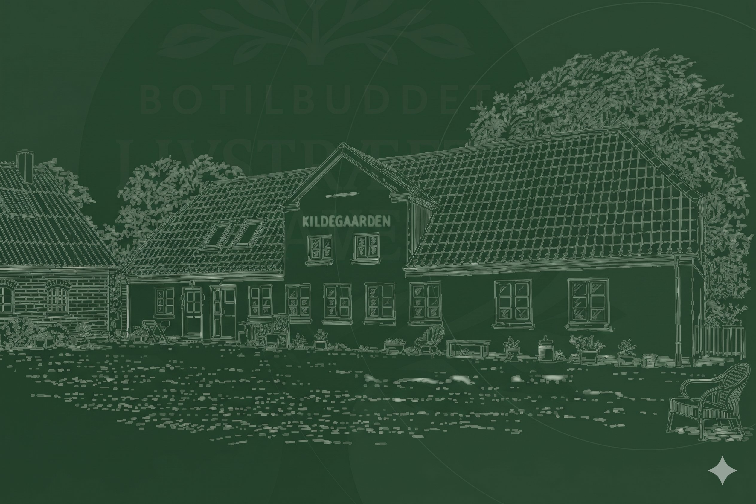 Illustration af Kildegaarden — botilbuddet Livstræets Have i Frørup